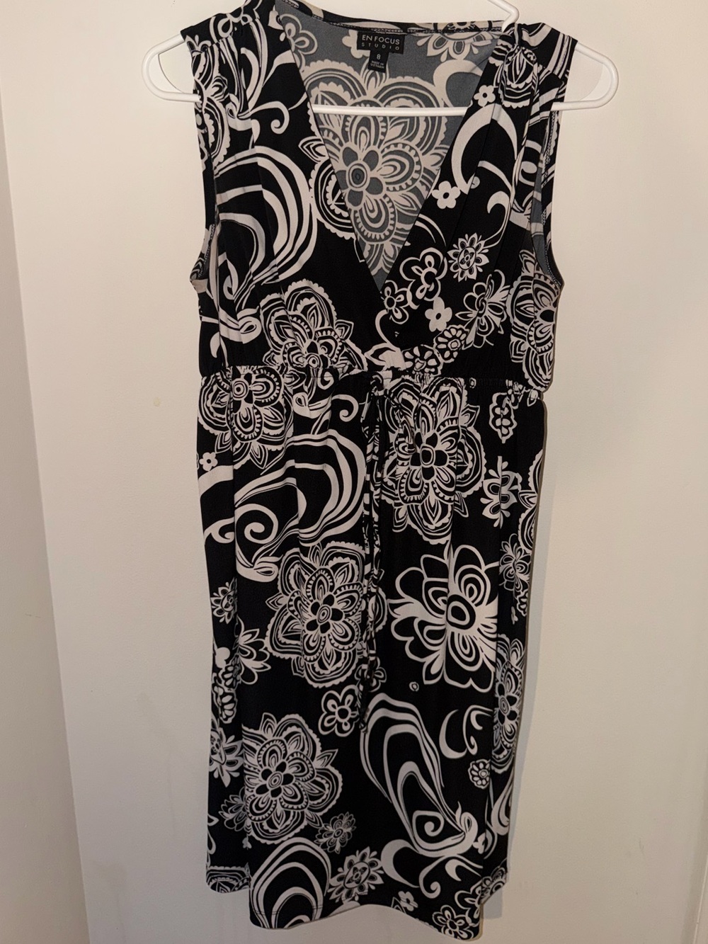 Enfocus Studio Black and White Floral Midi Dress